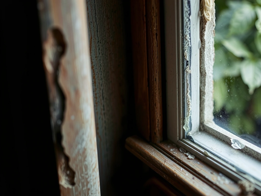 Détail microscopique de la poussière sur un chambranle